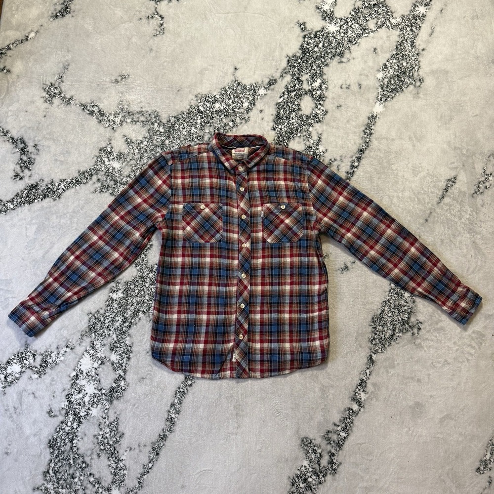 Levis Shirt Mens Size L Multicolor Plaid Flannel Linen Blend Button Up Collared